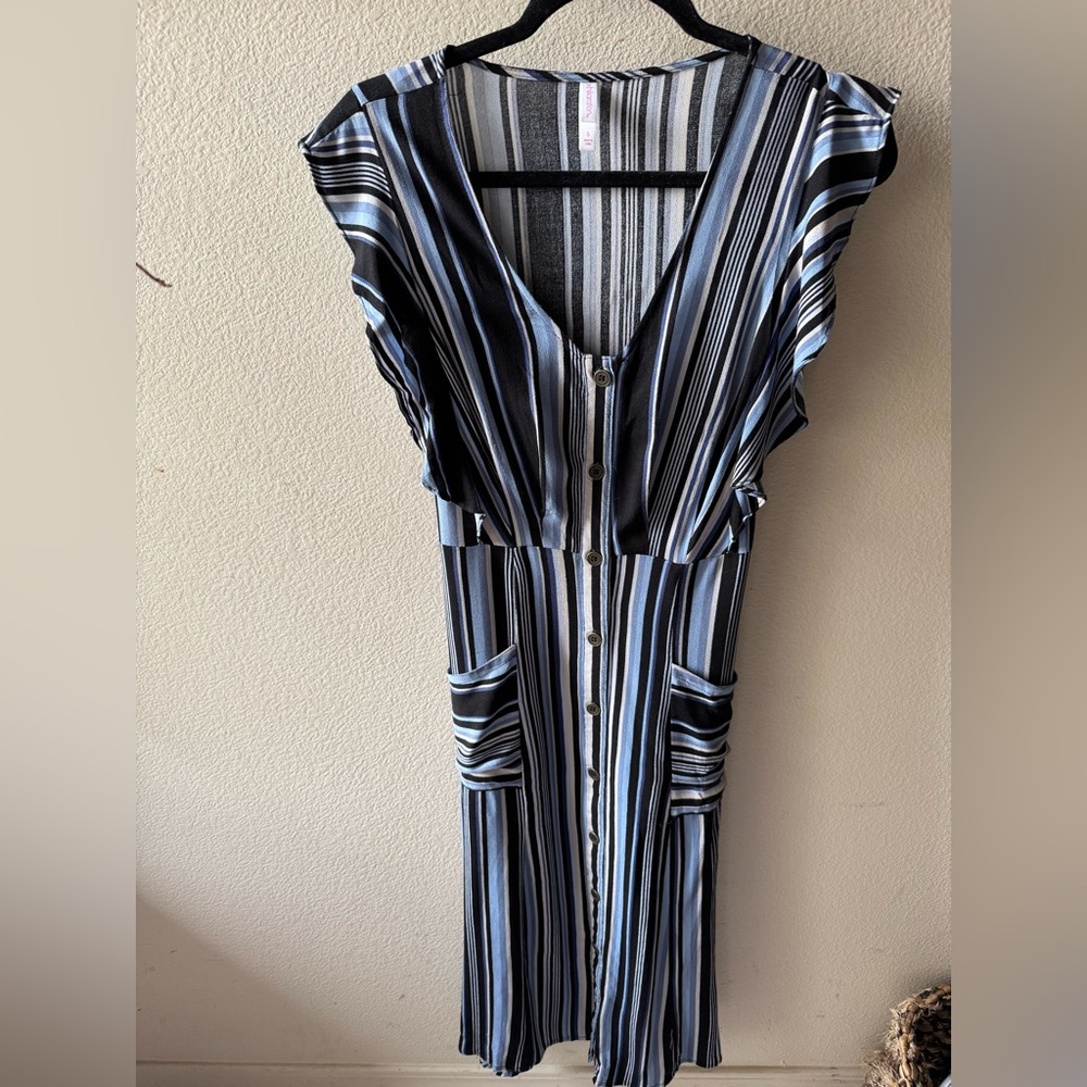 Xhilaration Black Blue and White Striped Dress